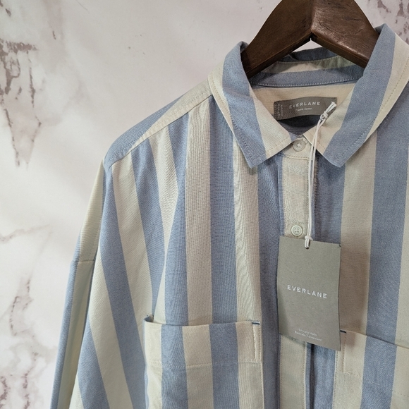 Everlane Shirt Womens White Blue Striped Button The Boxy Oxford 2 Pocket - Picture 3 of 14